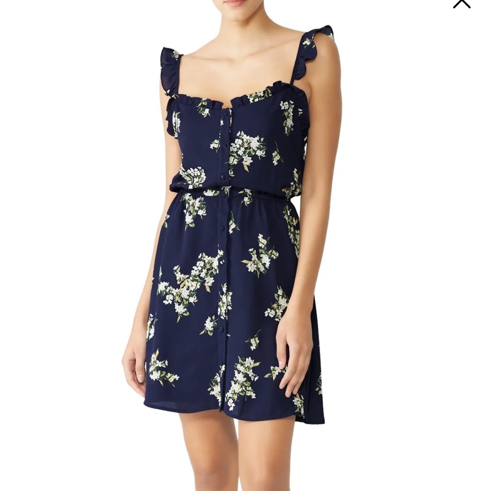 Spring Navy floral sundress with ruffle sleeves